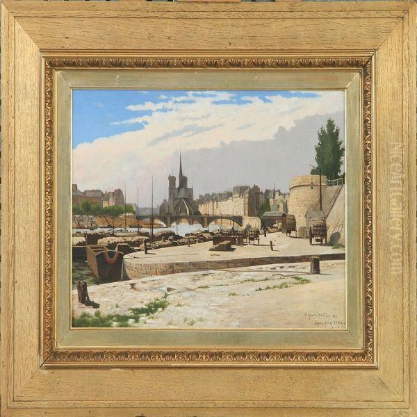 View From Paris With Theseinen Og Notre Dame-kirken Oil Painting by Johann L. I Hansen