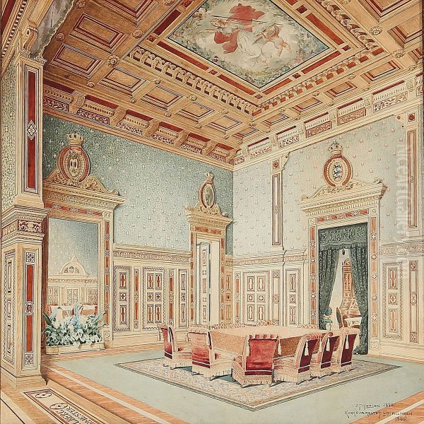 The King's Room At The Nordic Industrial, Agricultural And Art Exhibition In Copenhagen Oil Painting by Josef Theodor Hansen