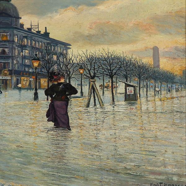 A Woman In The Streets Of Copenhagen Oil Painting by Knut Hansen