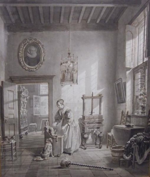 Interior With Mother And Child Oil Painting by Lambertus Johannes Hansen