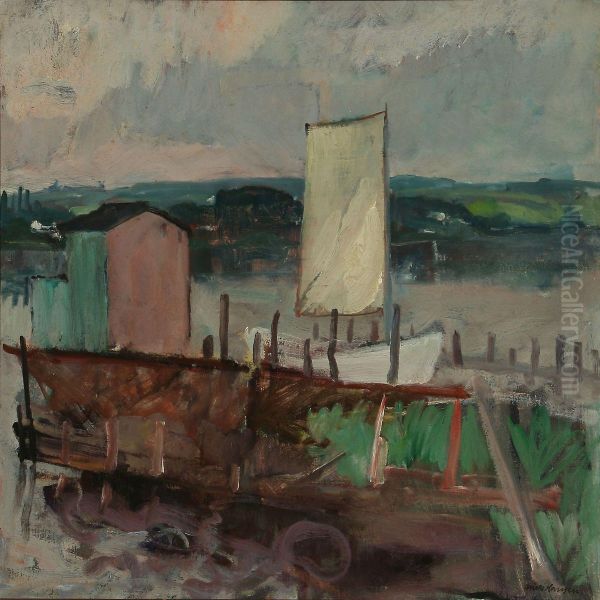 Boats In The Water Oil Painting by Niels Hansen