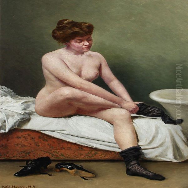 Efter Morgen Toilettet Oil Painting by Niels Christian Hansen