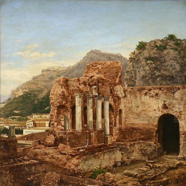 Landscape From Southern Europe, Presumably On Sicily Oil Painting by Niels Christian Hansen