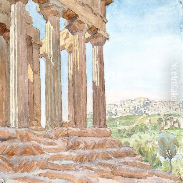 View From Agrigento, Sicily Oil Painting by Peter Marius Hansen