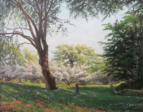 Park Med Gaende Kvinna Oil Painting by Sigvard Hansen