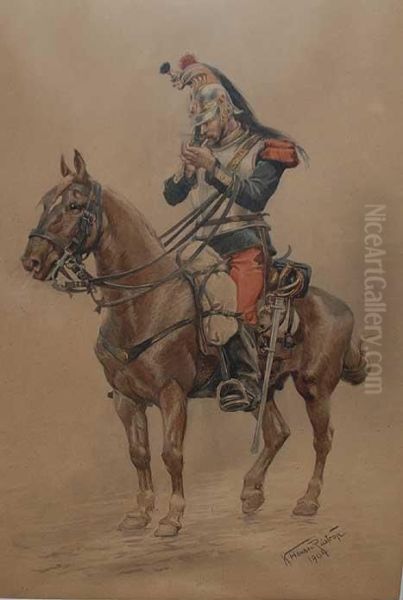 Army Officer On Horseback Oil Painting by Karl Frederik Hansen-Reistrup