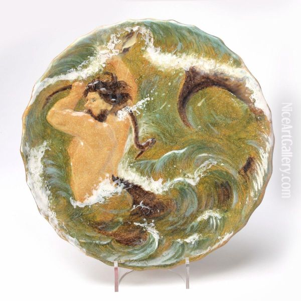 Earthenware Dishmodelled In Light Relief With Aegir And Waves Oil Painting by Karl Frederik Hansen-Reistrup