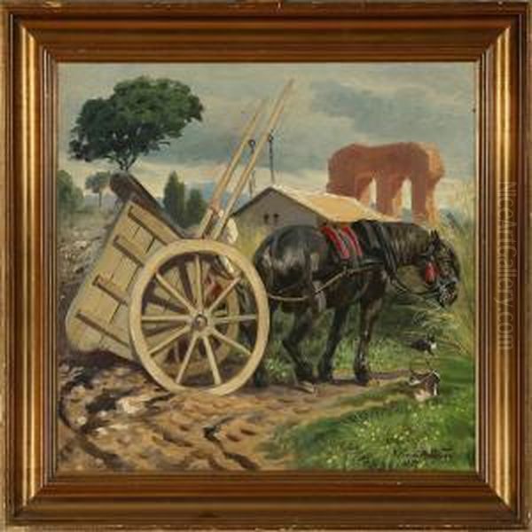 A Farmer Withhis Carriage, Southern Europe Oil Painting by Karl Frederik Hansen-Reistrup