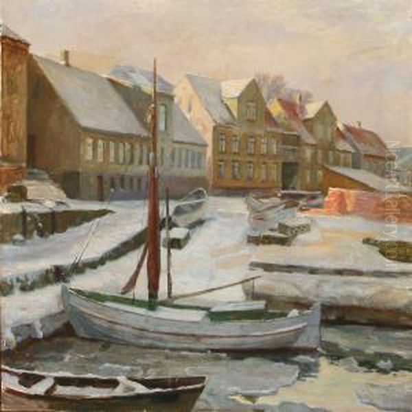 Winter Day In Ribe, Denmark Oil Painting by Bertel Hansen-Svaneke