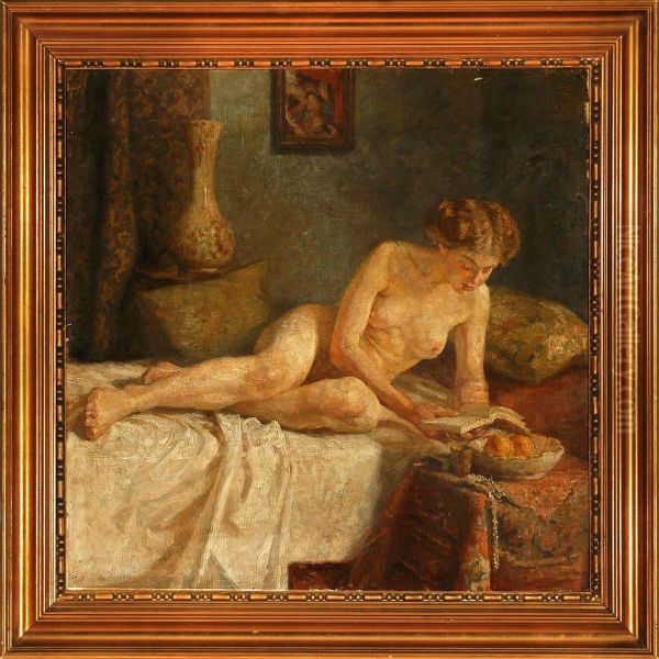 Naken Woman On A Settee Oil Painting by Bertel Hansen-Svaneke