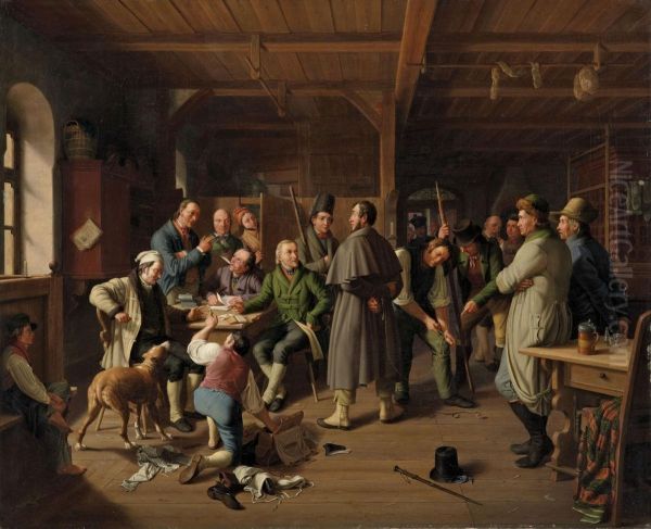 Der Dorfrichter Oil Painting by Johann-Gottlieb Hantzsch