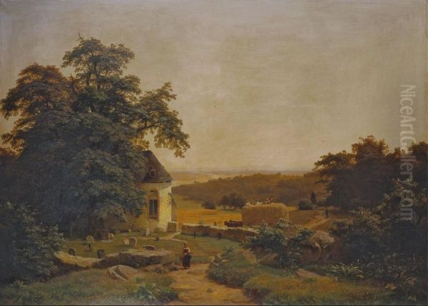 Rheinlandschaft Mit Bauern Bei Der Heuernte Oil Painting by Peter Heinrich Happel