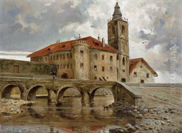 Burg Am Flusufer Oil Painting by Marceli Harasimowicz