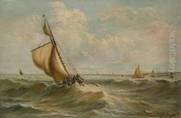 H. Baggs , Yachts Off The Coast Oil Painting by Edmund Harris Harden