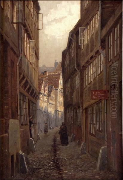 Hamburgstreet Scene Oil Painting by F. Harden