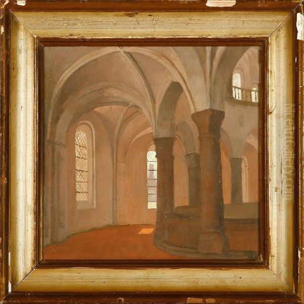 A Church Interior Oil Painting by Hans Harder