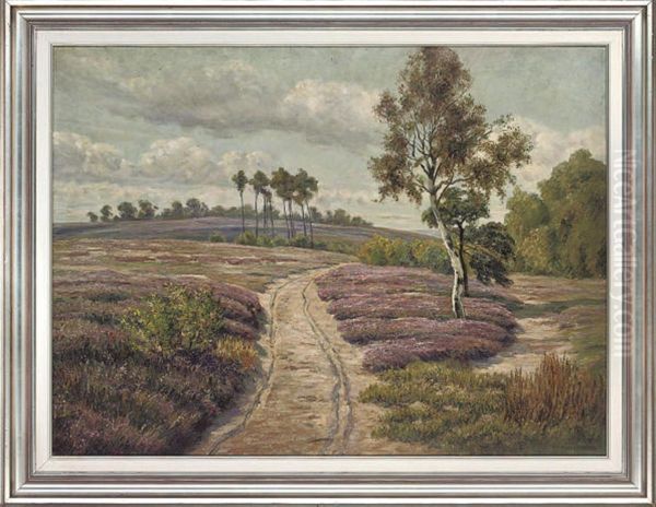 A Track Running Through A Sunlit Landscape Oil Painting by Heinrich Harder