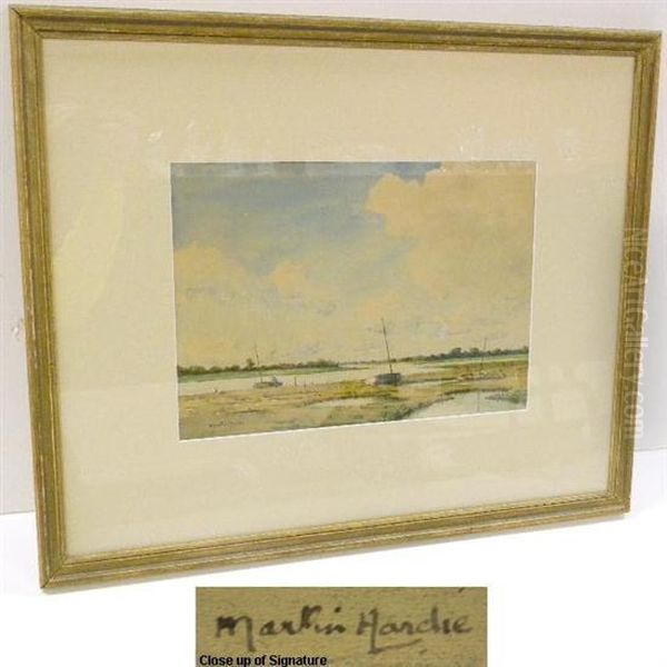 Marsh With Boats Oil Painting by Martin Hardie