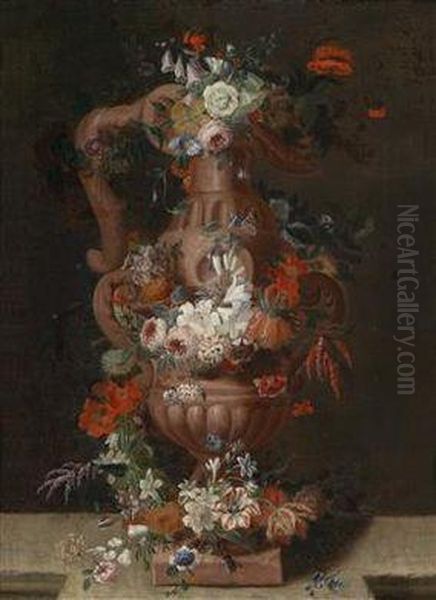 Still Life With Flowers And A Earthenware Vase Oil Painting by Pieter Hardime