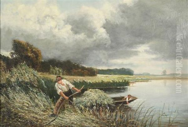 On The North Folk Broads Oil Painting by George Perfect Harding