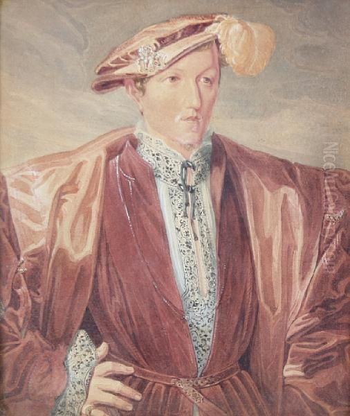 Edward Vi, Half Length, In Red Robes With Awhite Shirt Oil Painting by George Perfect Harding