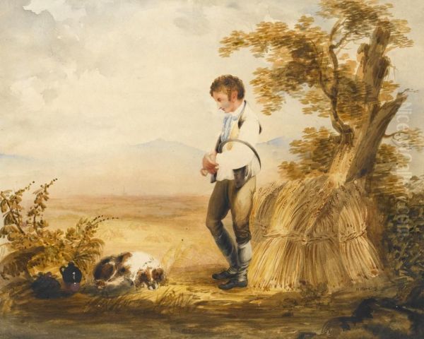 A Reaper And His Spaniel At The Edge Of A Field Oil Painting by H.H. Harding