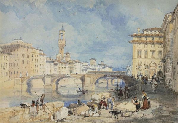 Ponte Santa Trinita, Florence Oil Painting by James Duffield Harding