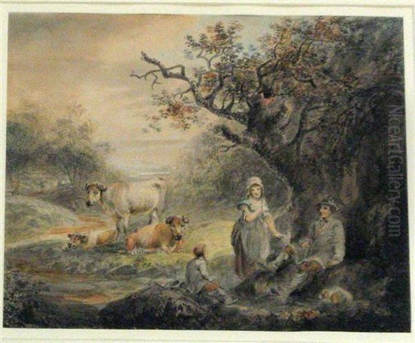 Pastoral Landscape With Rustics And Cattle Oil Painting by John Harding