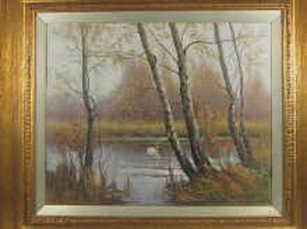 A Swan On A Lake Oil Painting by Arthur Harding Norwood