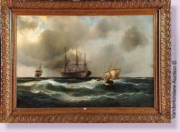 Marine Au Trois-mats Anglais Oil Painting by Rudolf Hardorff