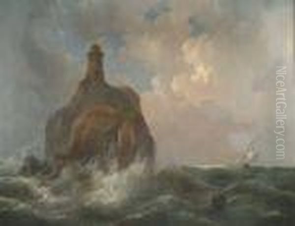 Ii , Stormyseascape With Lighthouse by Rudolf Hardorff