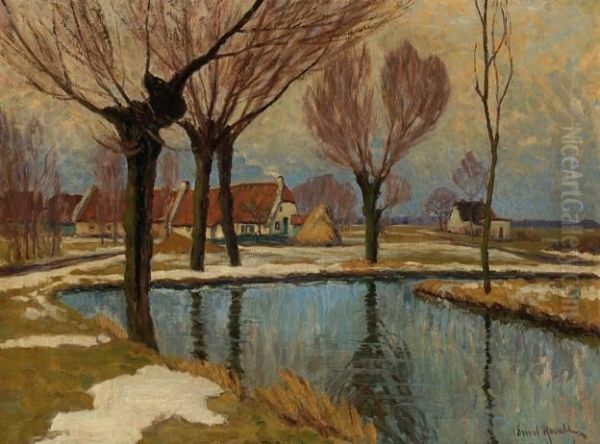 View Of Trees And A Farm By The Water Oil Painting by Ernst Hardt