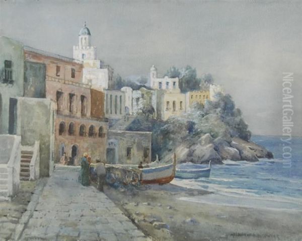 Figures On The Mediterranean Coast Oil Painting by Melbourne Havelock Hardwick