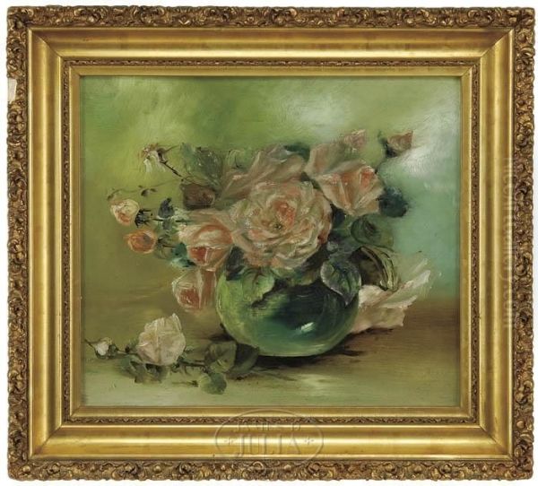 Stilllife With Pink Roses Oil Painting by Anna Elizabeth Hardy