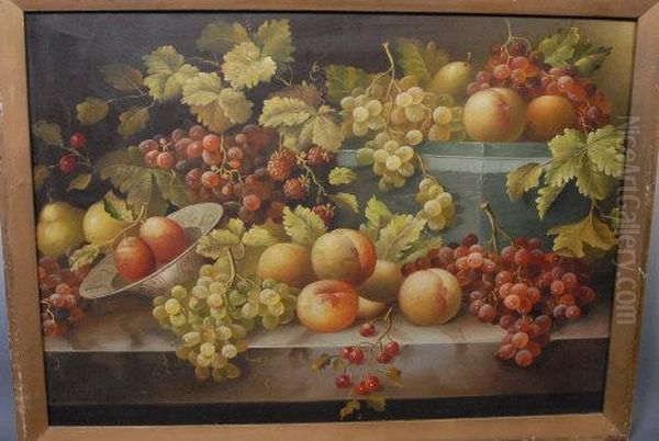 Still Life, Ripe Fruit On A Ledge Oil Painting by Anna Elizabeth Hardy