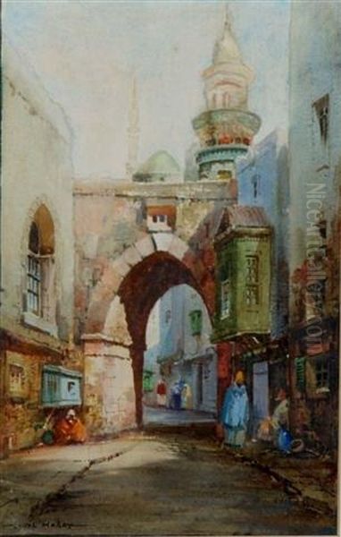 A Middle Eastern Street Scene Oil Painting by Cyril Hardy