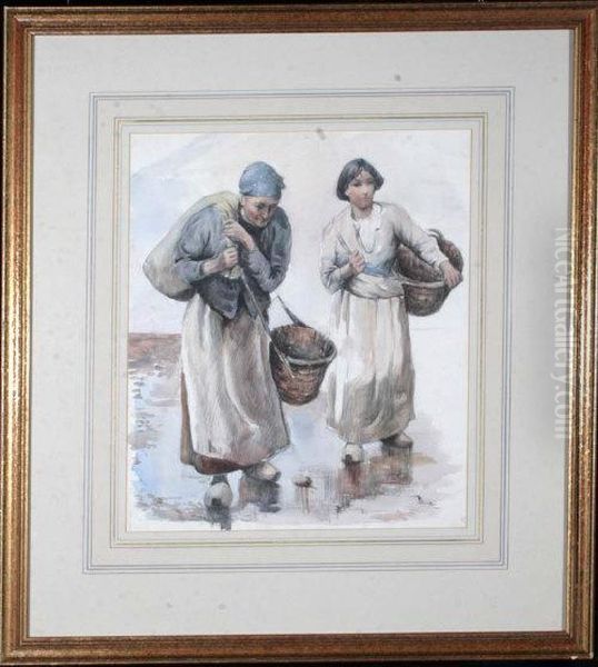 Two Dutch Fisherwomen On A Beach Oil Painting by Florence, Nee Small Hardy