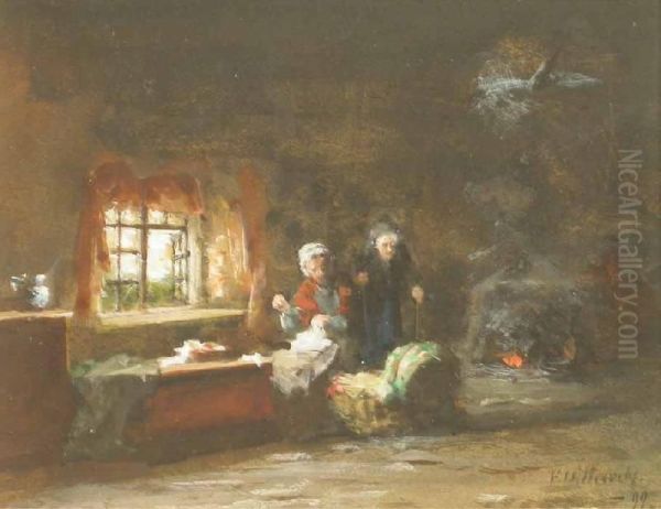 Cottage Interior Oil Painting by Frederick Daniel Hardy