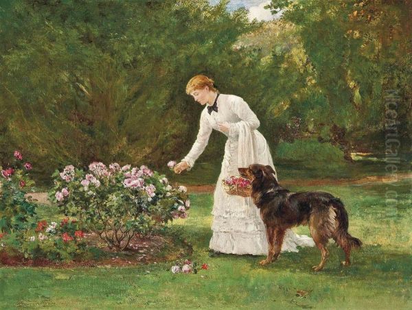 In The Rose Garden Oil Painting by Heywood Hardy