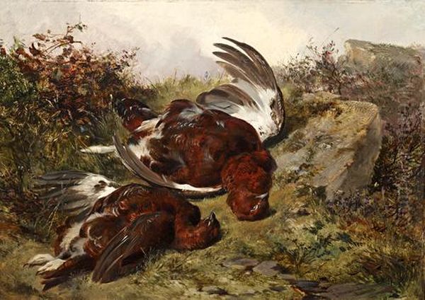 Still Life Of Grouse On A Bank Oil Painting by James Jnr Hardy