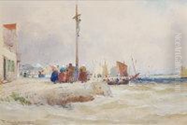 French Fishing Port Oil Painting by Thomas Bush Hardy