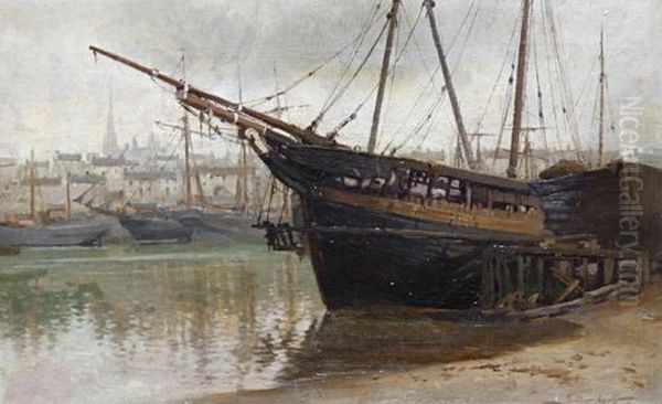 Shipping At Anchor Oil Painting by Julius Hare