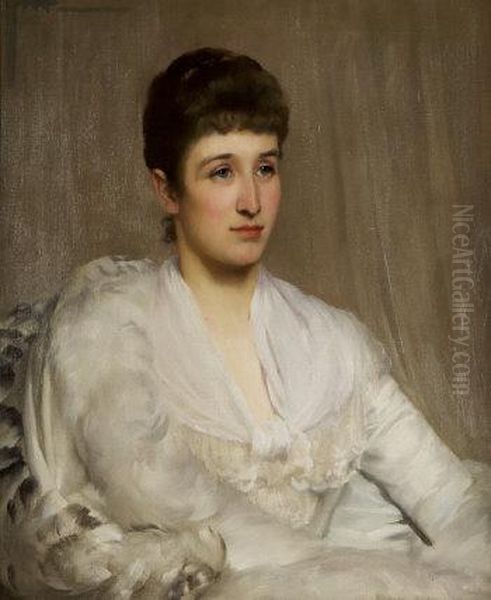 Portrait Of A Lady In A White Lace Dress Oil Painting by Saint George Hare