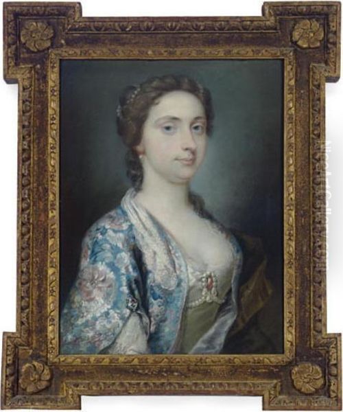 Portrait Of A Lady, Half Length, Wearing An Ornate Jacket And Pearls Oil Painting by William Hare