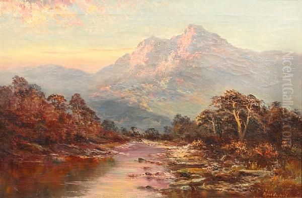 Sunset Highland River Landscape Oil Painting by Alfred Harford