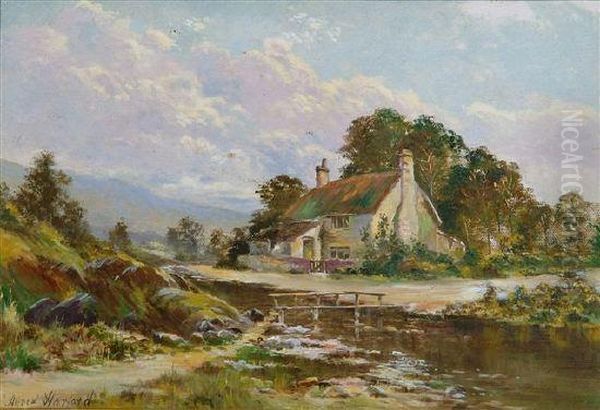 The Old Thatched Cottage Near Church Shelton Oil Painting by Alfred Harford