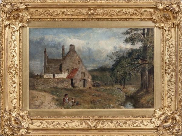 Children By A Scottish Country House Oil Painting by Edward Hargitt