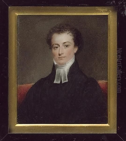 The Rev. Thomas Gerard Leigh (1804-67), Rector Of Walton, Liverpool, Wearing Black Robes And White Bands Oil Painting by Thomas Hargreaves