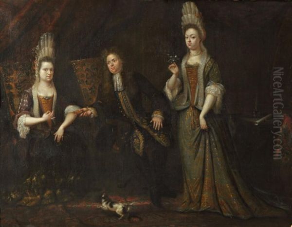 Portrait De Famille Ou La Prisee Du Tabac Oil Painting by Daniel Haringh