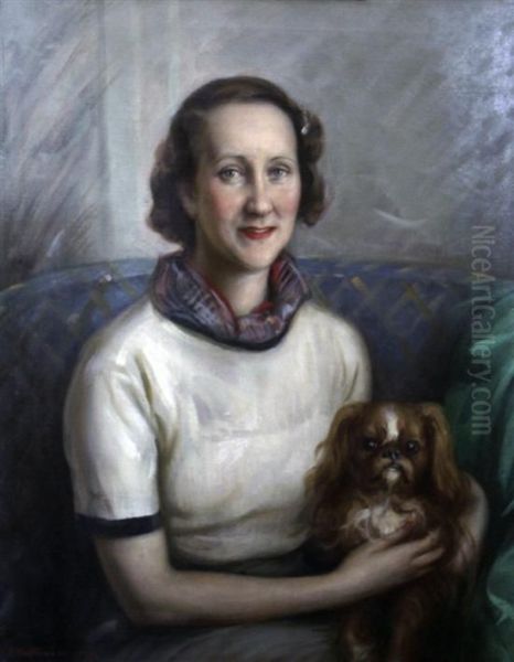 Portrait Of A Lady With A King Charles Spaniel Oil Painting by Nicholas Basil Haritonoff